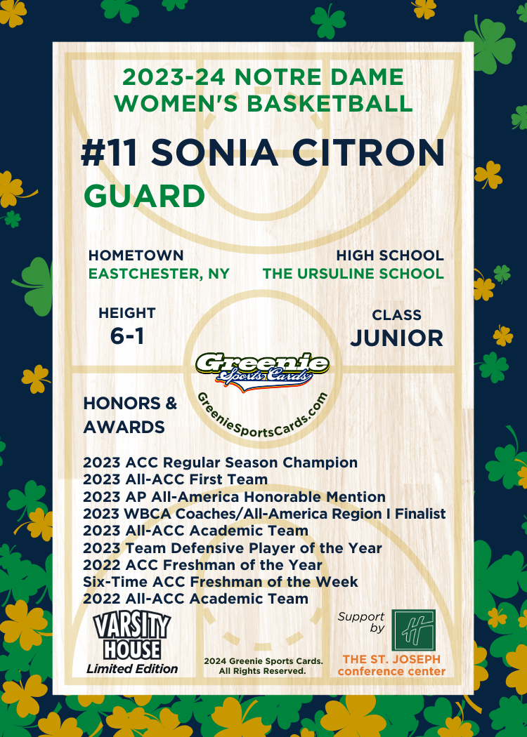 SONIA CITRON 2024 GREENIE SPORTS CARDS NIL /175 NOTRE DAME WBB RARE SP