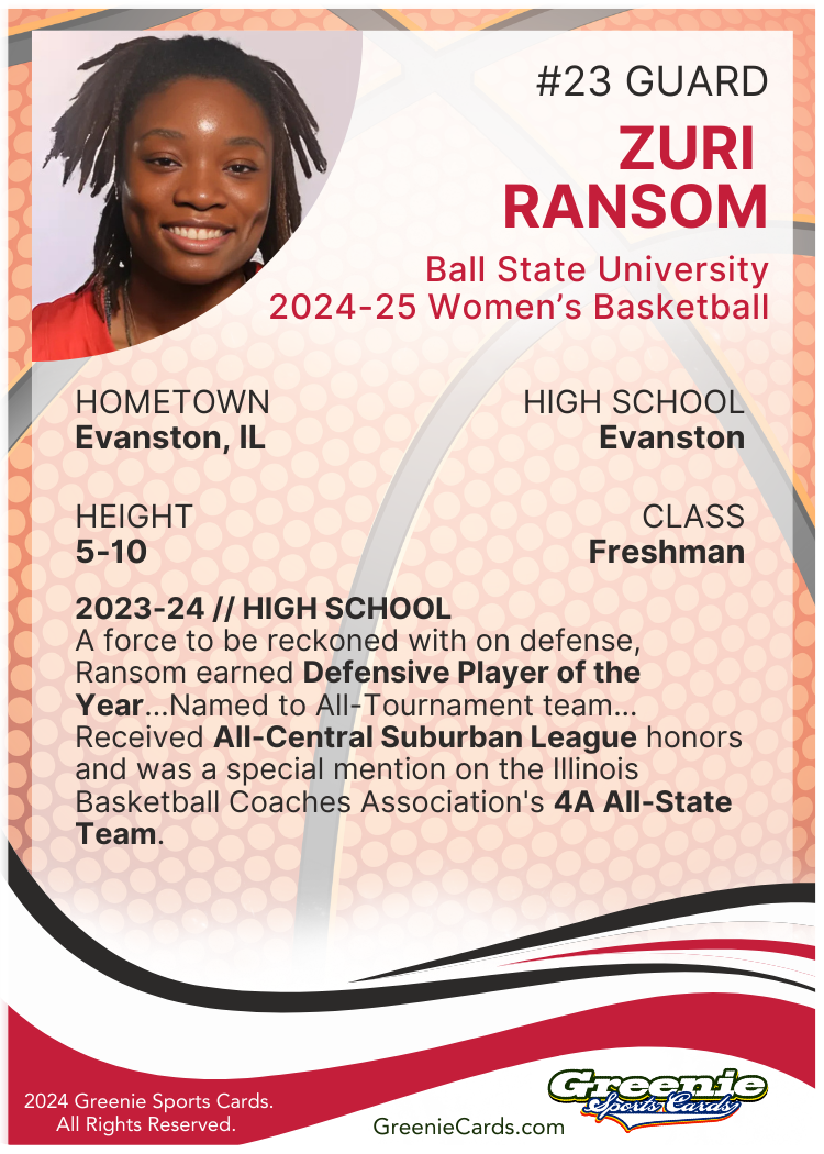 ZURI RANSOM Certified Autograph Trading Card 2024 Greenie Sports Cards NIL Trading Card