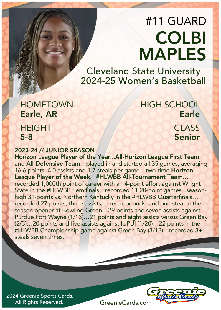 COLBI MAPLES Certified Autograph Trading Card 2024 Greenie Sports Cards NIL Trading Card