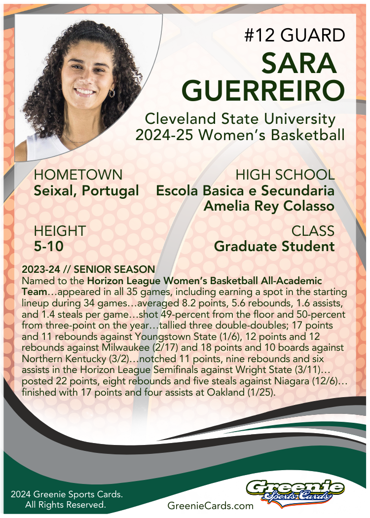 SARA GUERREIRO Certified Autograph Trading Card 2024 Greenie Sports Cards NIL Trading Card