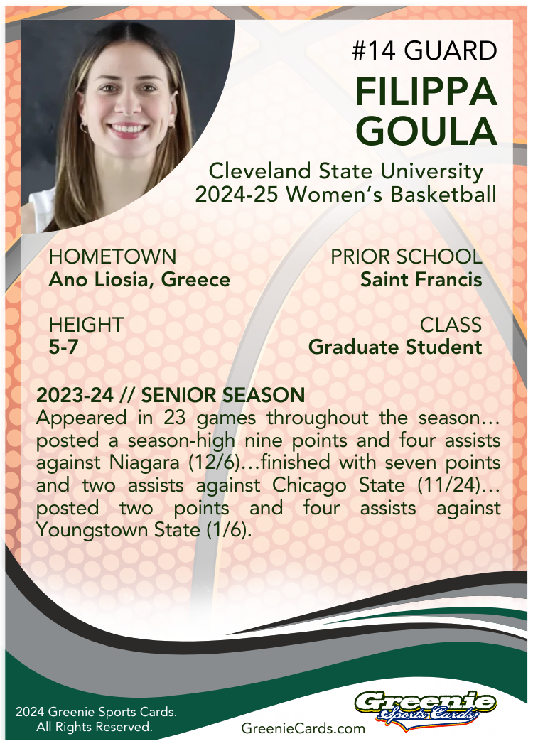 FILIPPA GOULA Certified Autograph Trading Card 2024 Greenie Sports Cards NIL Trading Card