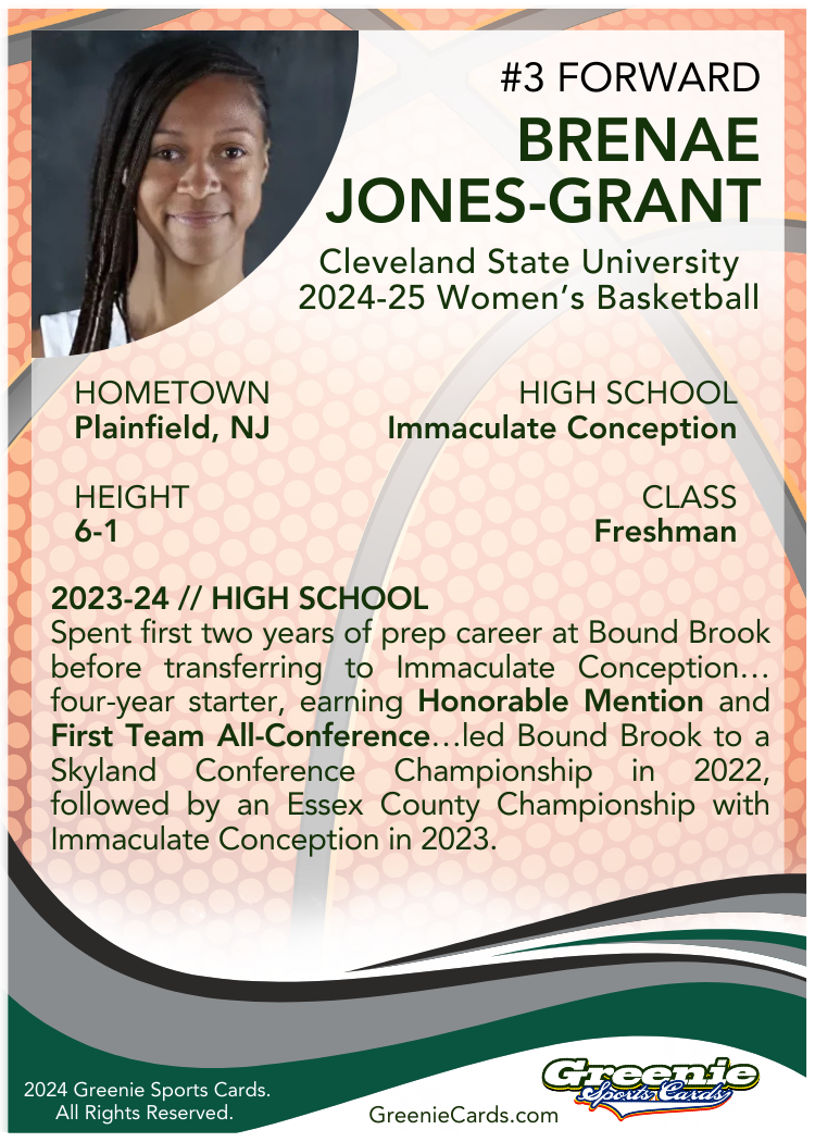 BRENAE JONES-GRANT Certified Autograph Trading Card 2024 Greenie Sports Cards NIL Trading Card