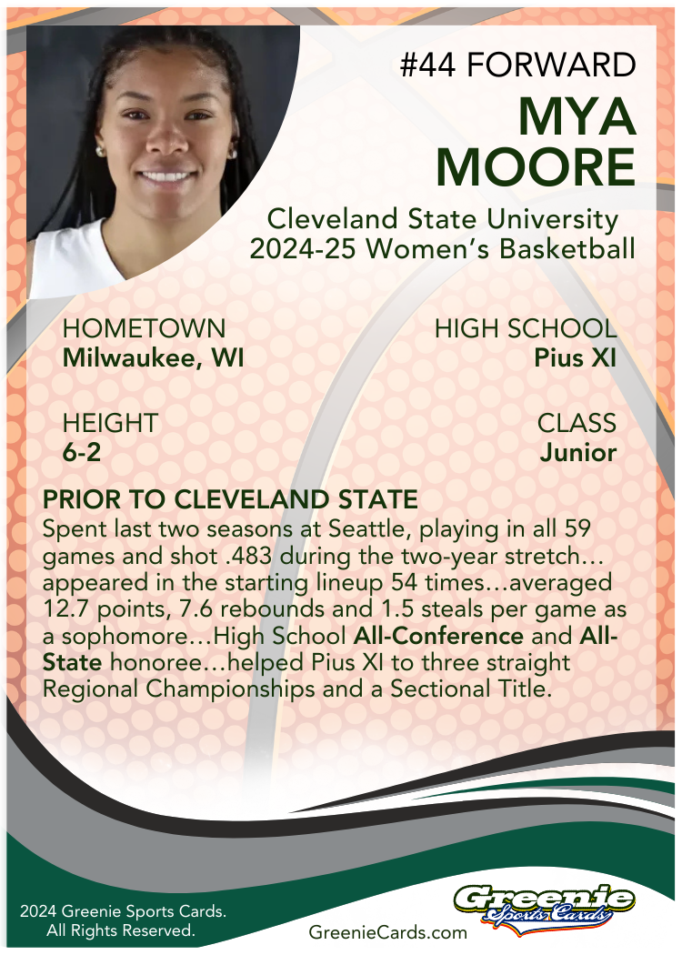 MYA MOORE Certified Autograph Trading Card 2024 Greenie Sports Cards NIL Trading Card