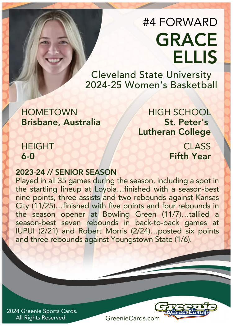 GRACE ELLIS Certified Autograph Trading Card 2024 Greenie Sports Cards NIL Trading Card