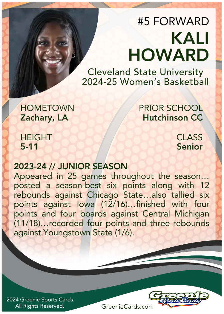 KALI HOWARD Certified Autograph Trading Card 2024 Greenie Sports Cards NIL Trading Card