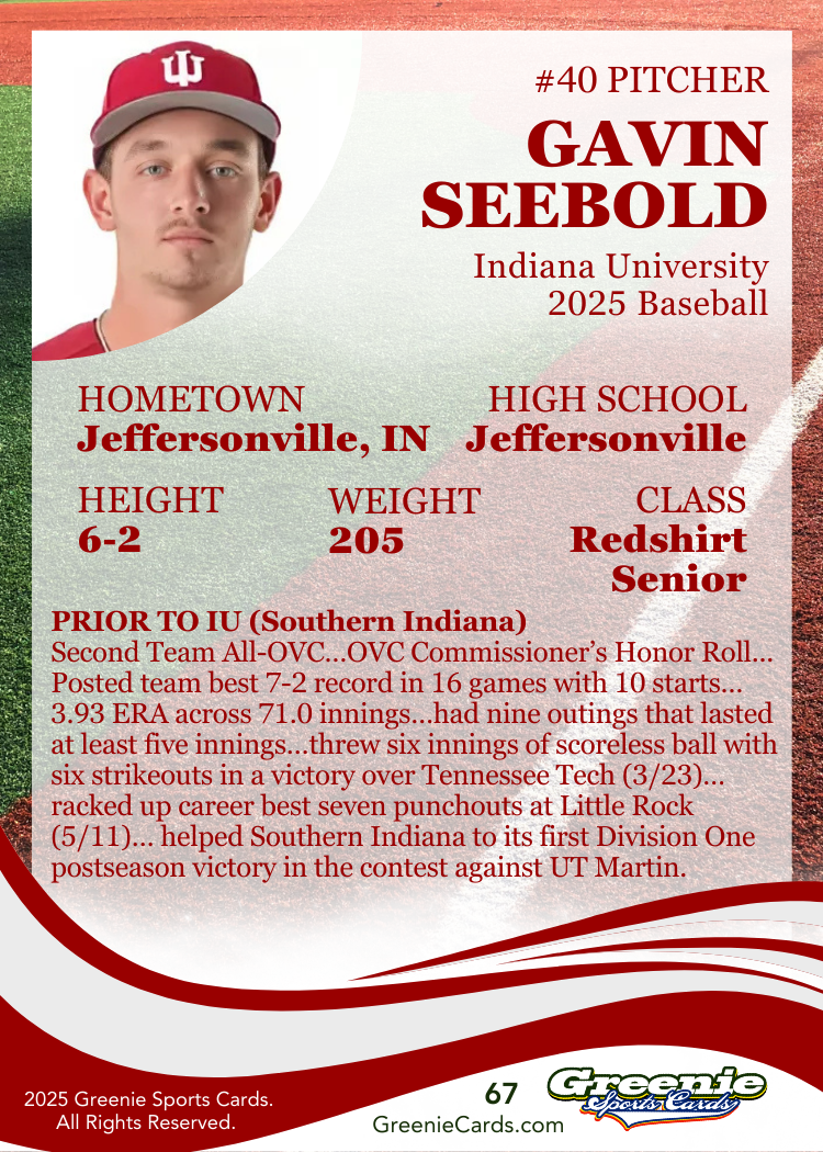GAVIN SEEBOLD Certified Autograph Trading Card 2025 Greenie Sports Cards NIL Trading Card Pre-Sale