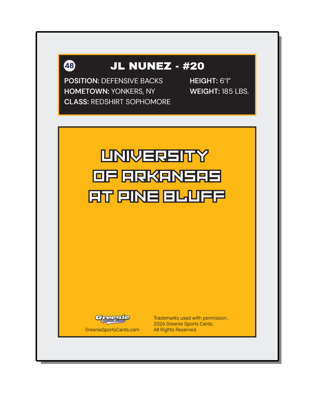 JL NUNEZ Certified Autograph Trading Card 2025-26 Greenie Sports Cards NIL Trading Card PRESALE