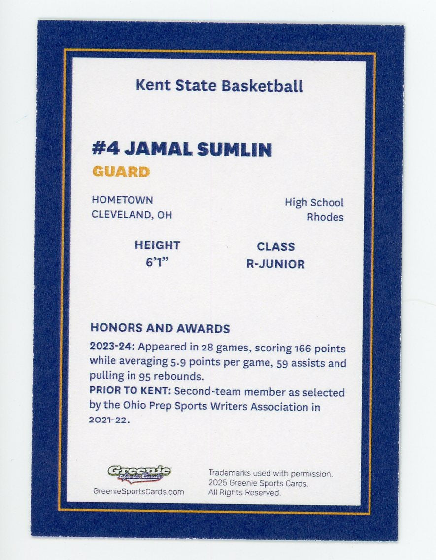 JAMAL SUMLIN Certified Autograph Trading Card 2025-26 Greenie Sports Cards NIL Trading Card