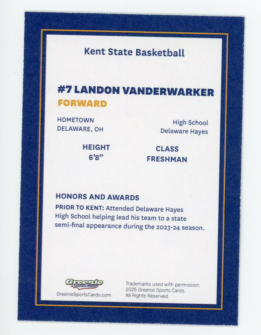 LANDON VANDERWARKER Certified Autograph Trading Card 2025-26 Greenie Sports Cards NIL Trading Card