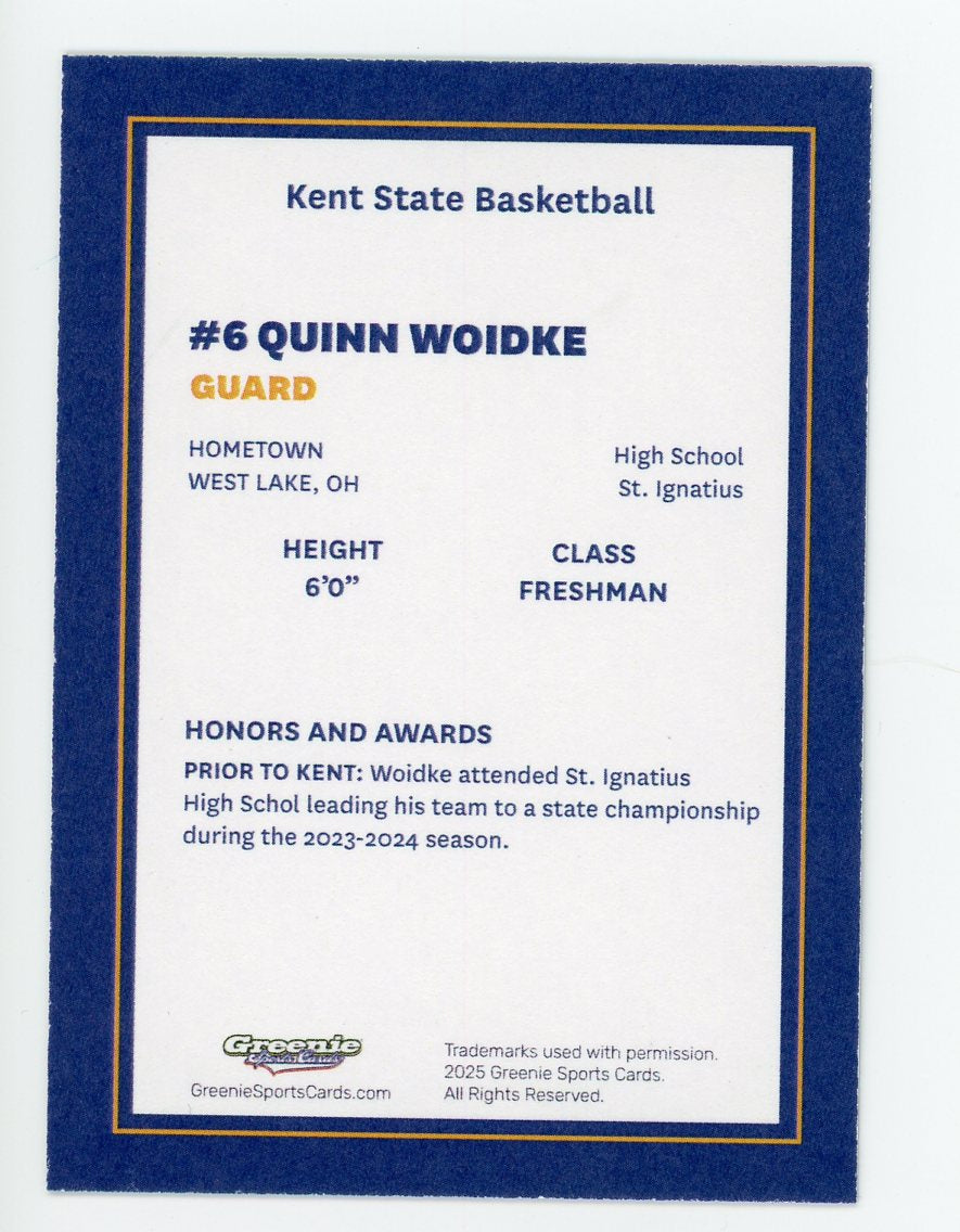 QUINN WOIDKE Certified Autograph Trading Card 2025-26 Greenie Sports Cards NIL Trading Card