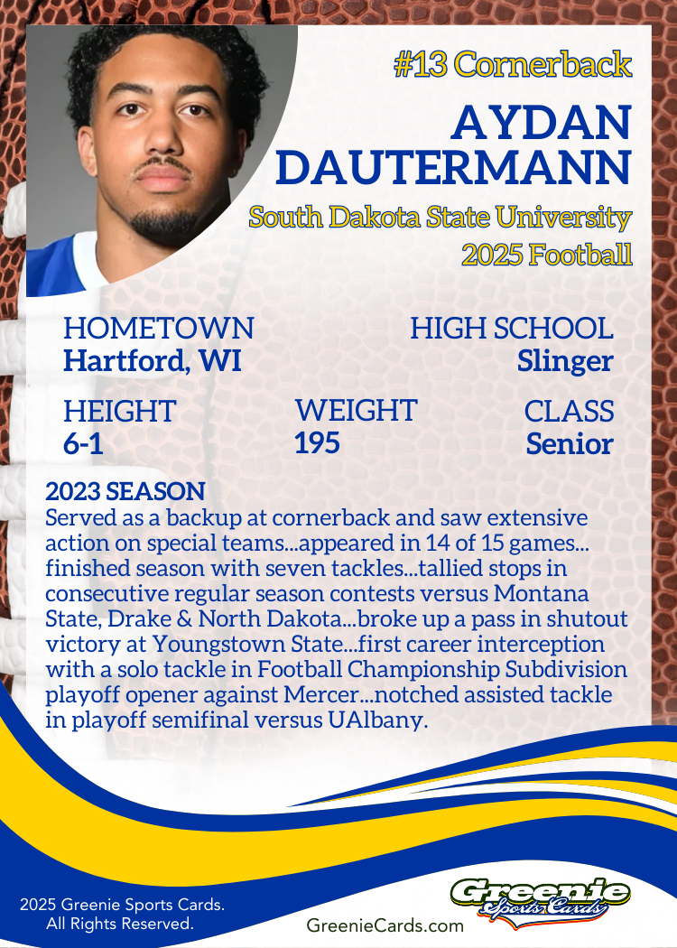 AYDAN DAUTERMANN Certified Autograph Trading Card 2025 Greenie Sports Cards NIL Trading Card Pre-Sale