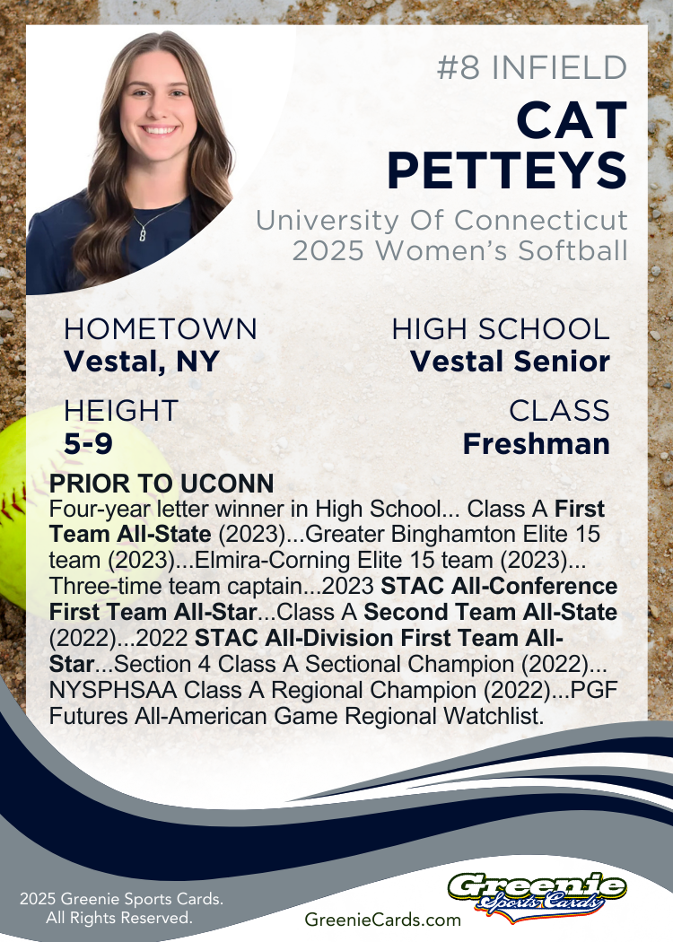 CAT PETTEYS Certified Autograph Trading Card 2025 Greenie Sports Cards NIL Trading Card PRE-SALE