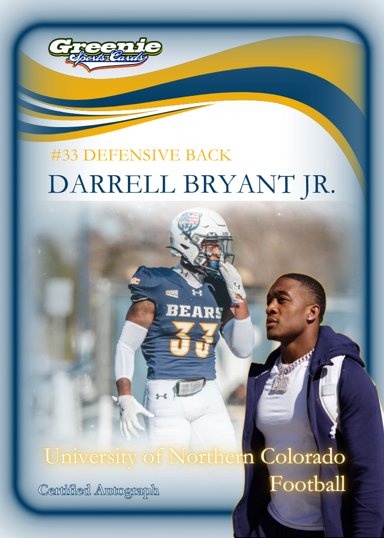 DARRELL BRYANT JR Certified Autograph Trading Card 2025 Greenie Sports Cards NIL Trading Card Pre-Sale