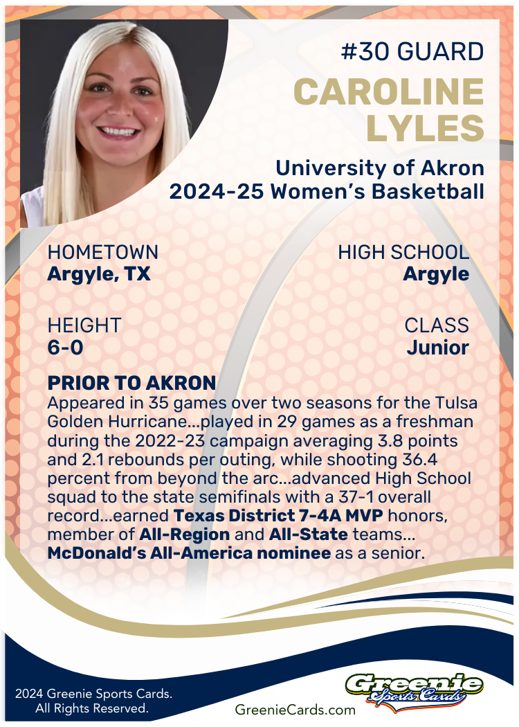 CAROLINE LYLES Certified Autograph Trading Card 2024 Greenie Sports Cards NIL Trading Card