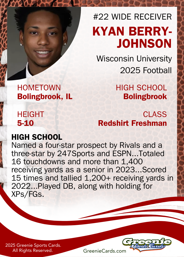 KYAN BERRY-JOHNSON Certified Autograph Trading Card 2025 Greenie Sports Cards NIL Trading Card Pre-Sale