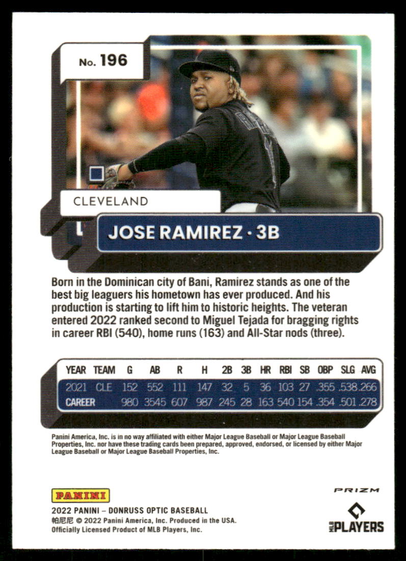 A01 JOSE RAMIREZ 2022 DONRUSS OPTIC SILVER REFRACTOR