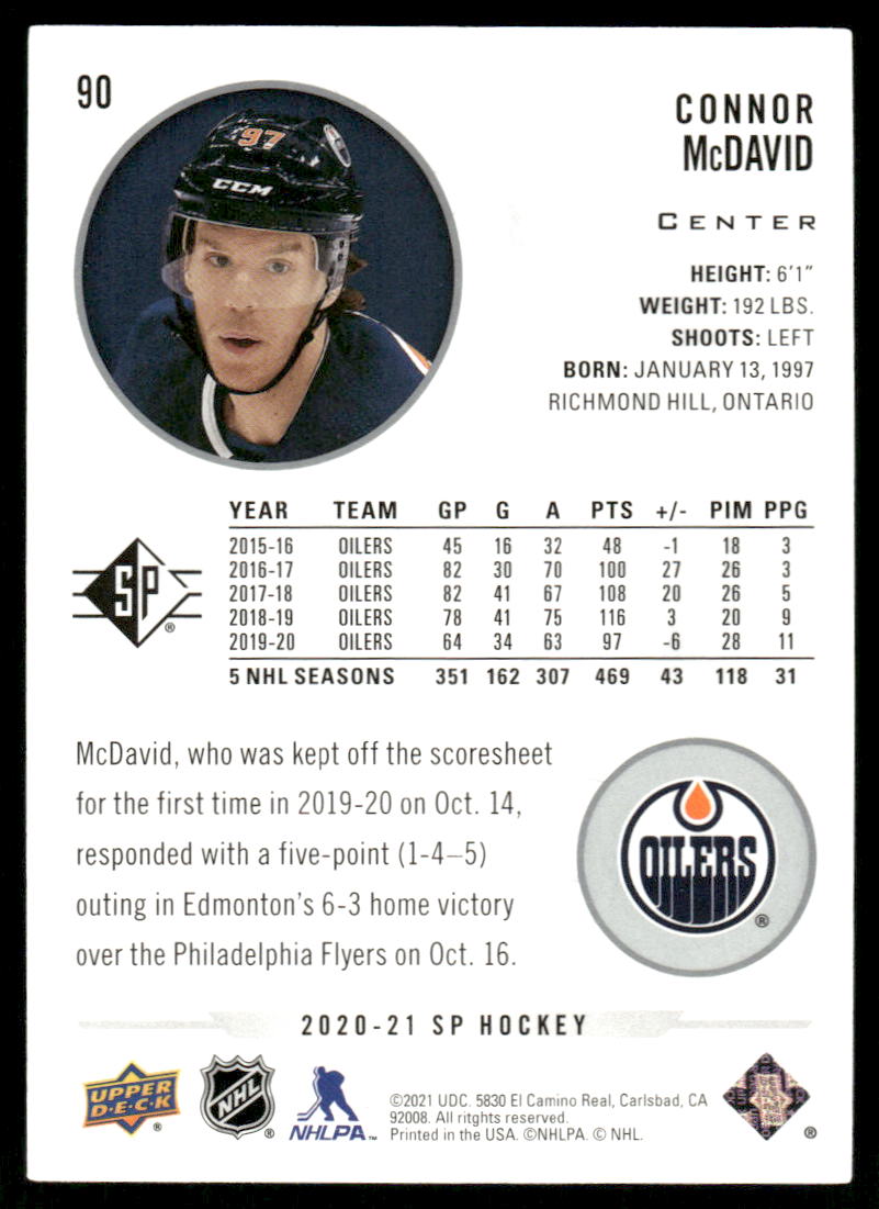 A12 CONNOR MCDAVID 2020-21 SP HOCKEY #90 OILERS