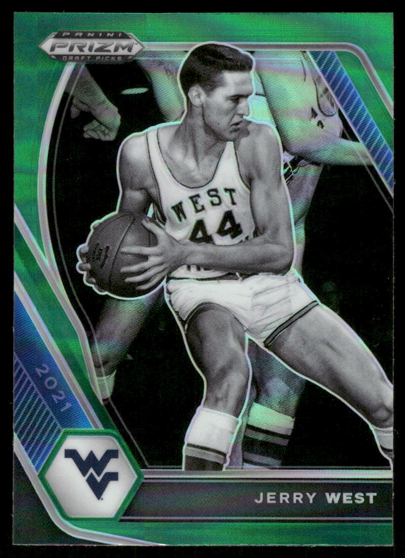 A17 JERRY WEST 2021 PRIZM DRAFT GREEN REFRACTOR #100 WEST VIRGINIA