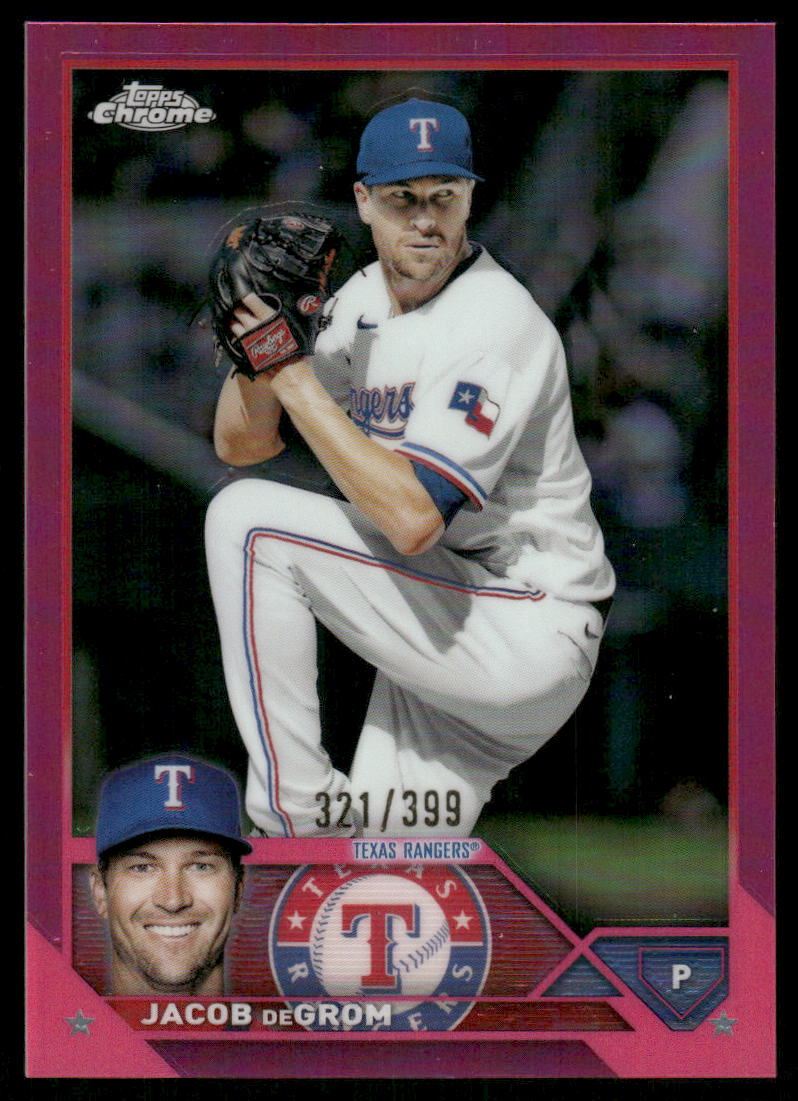 A18 JACOB DEGROM 2023 TOPPS CHROME PINK REFRACTOR 321/399 #12 RANGERS