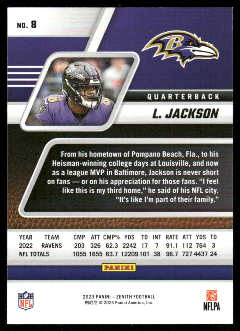 A32 LAMAR JACKSON 2023 ZENITH RED ZONE #8 RAVENS