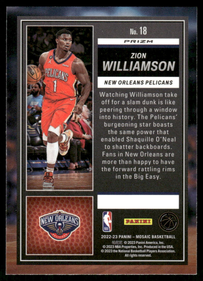 A33 ZION WILLIAMSON 2022-23 MOSAIC JAM MASTERS GREEN #18 PELICANS