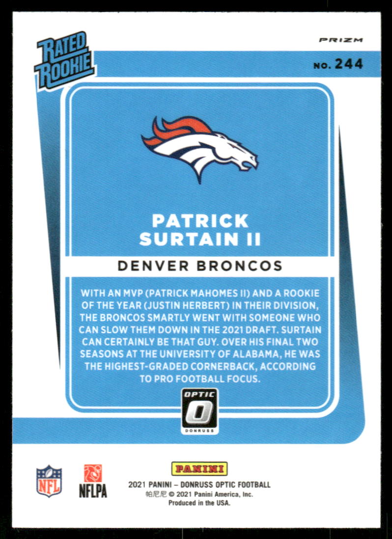A37 PATRICK SURTAIN RC 2021 OPTIC RATED ROOKIE BLUE CIRCLES REFRACTOR #244 BRONCOS