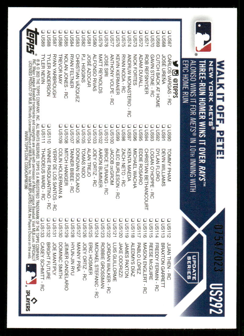 A140 PETE ALONSO 2023 TOPPS UPDATE GOLD WALK IT OFF, PETE! 754/2023 US292