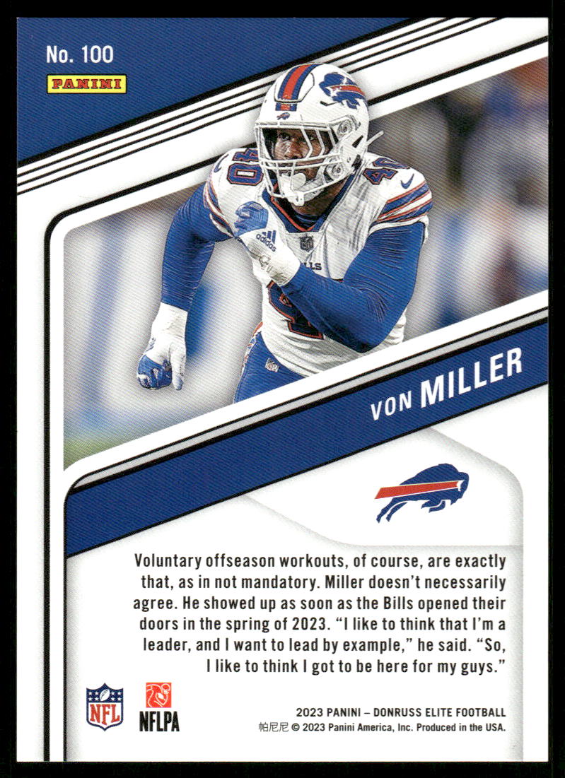 A142 VON MILLER 2023 DONRUSS ELITE RED ASPIRATIONS 62/299 #100 BILLS