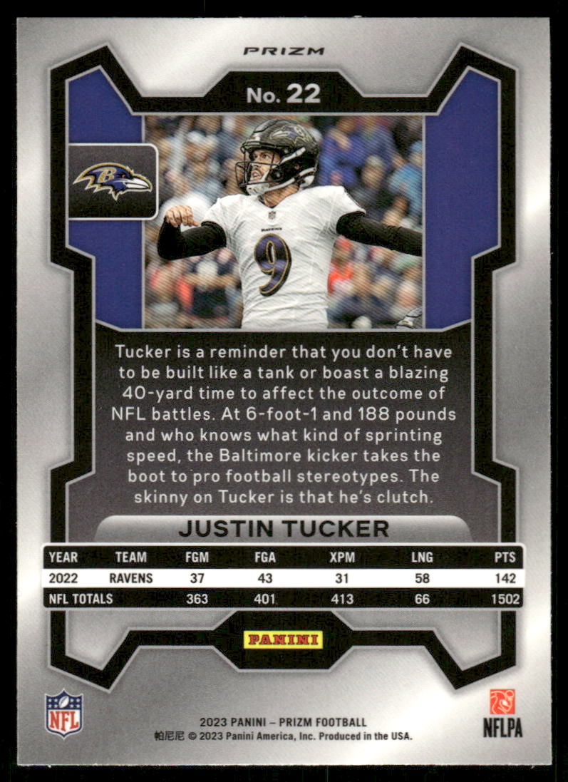 A145 JUSTIN TUCKER 2023 PRIZM GREEN WAVE REFRACTOR #22 RAVENS