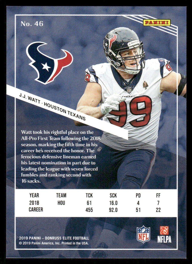 A147 J.J. WATT 2019 DONRUSS ELITE 164/299 #46 TEXANS