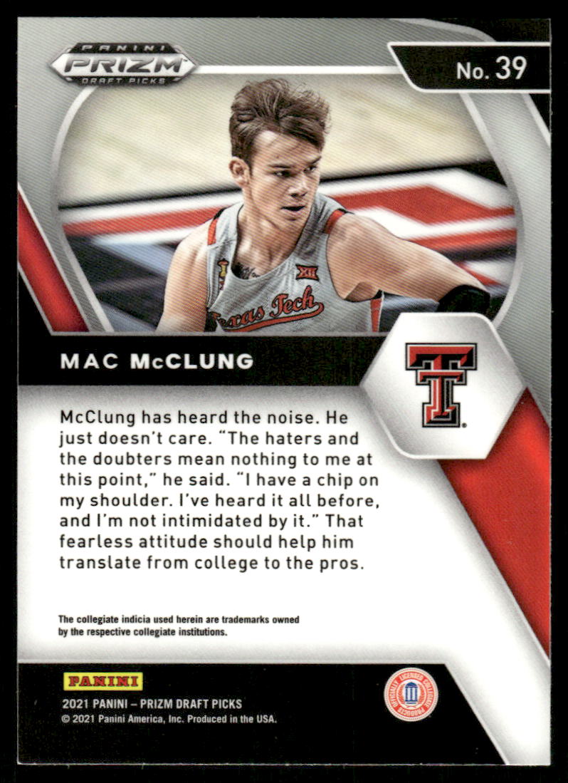 A149 MAC MCCLUNG RC 2021 PRIZM DRAFT #39 TEXAS TECH SLAM DUNK CHAMP