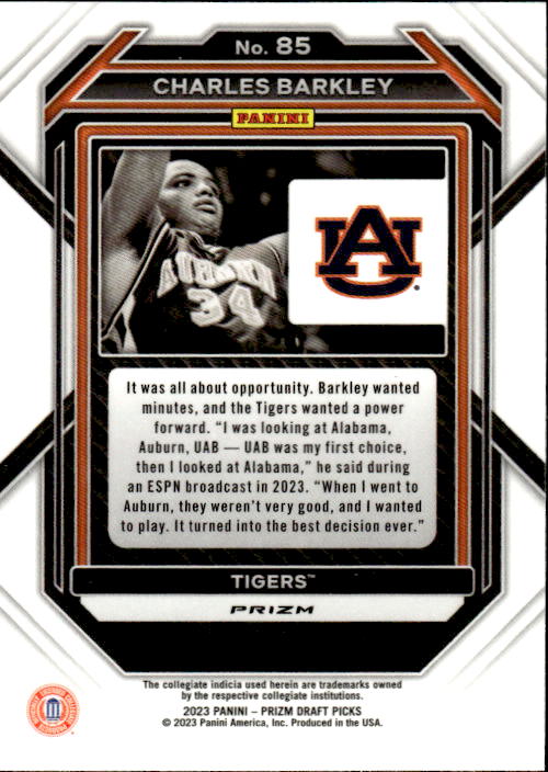 A229 CHARLES BARKLEY 2023 PRIZM PURPLE WAVE REFRACTOR #85 AUBURN TIGERS