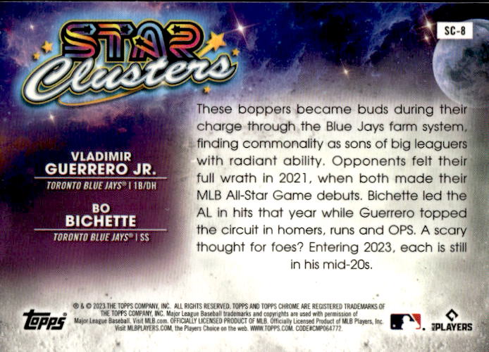 A232 VLADIMIR GUERRERO JR BO BICHETTE 2023 TOPPS CHROME REFRACTOR STAR CLUSTERS