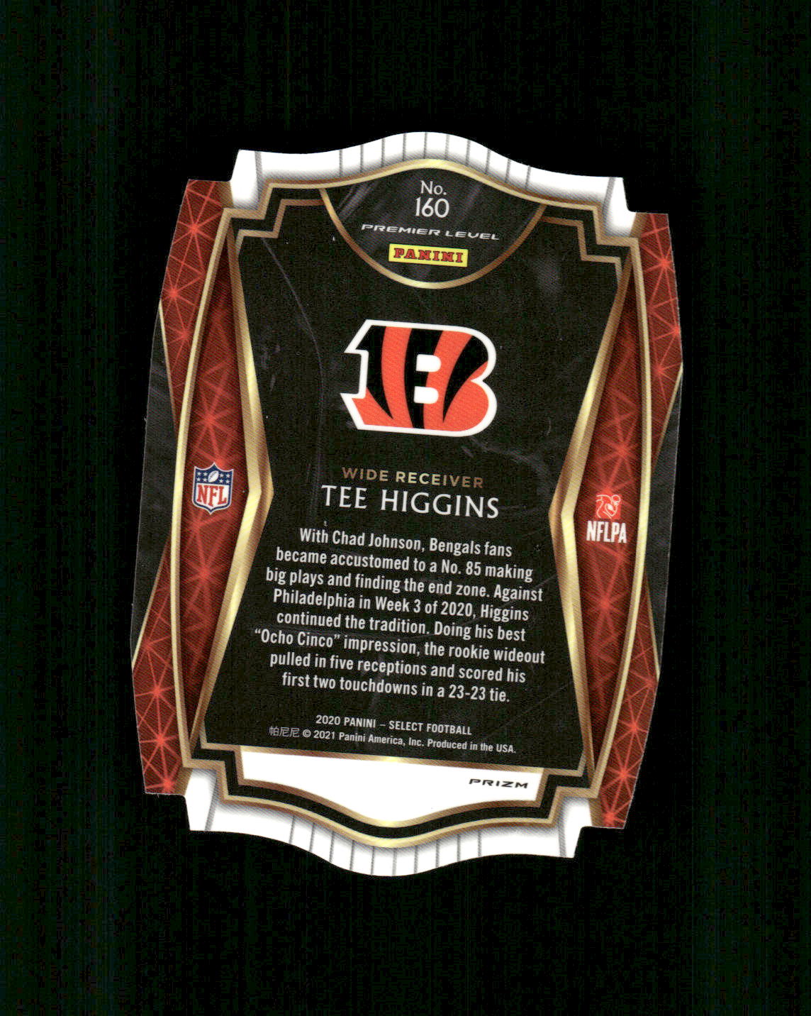 5A15 TEE HIGGINS RC 2020 SELECT TRI COLOR DIE CUT REFRACTOR PREMIER LEVEL #160 BENGALS