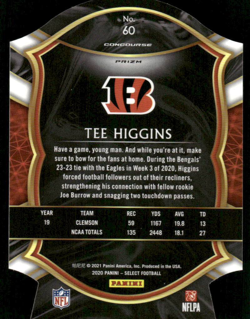 5A16 TEE HIGGINS RC 2020 SELECT DIE CUT WHITE REFRACTOR CONCOURSE #60 BENGALS