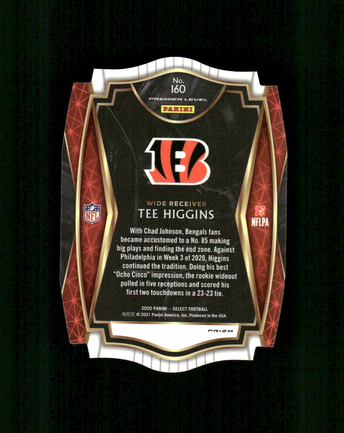 5A17 TEE HIGGINS RC 2020 SELECT DIE CUT PURPLE REFRACTOR PREMIER LEVEL #160 BENGALS