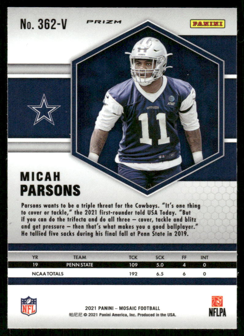 5A22 MICAH PARSONS RC 2021 MOSAIC SILVER PRIZM 362-V COWBOYS