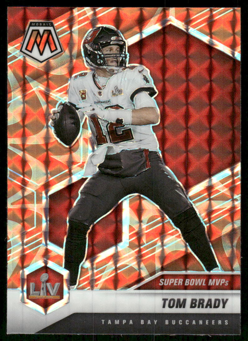 5A25 TOM BRADY 2021 MOSAIC SUPER BOWL MVPS ORANGE REFRACTOR #285 BUCCANEERS