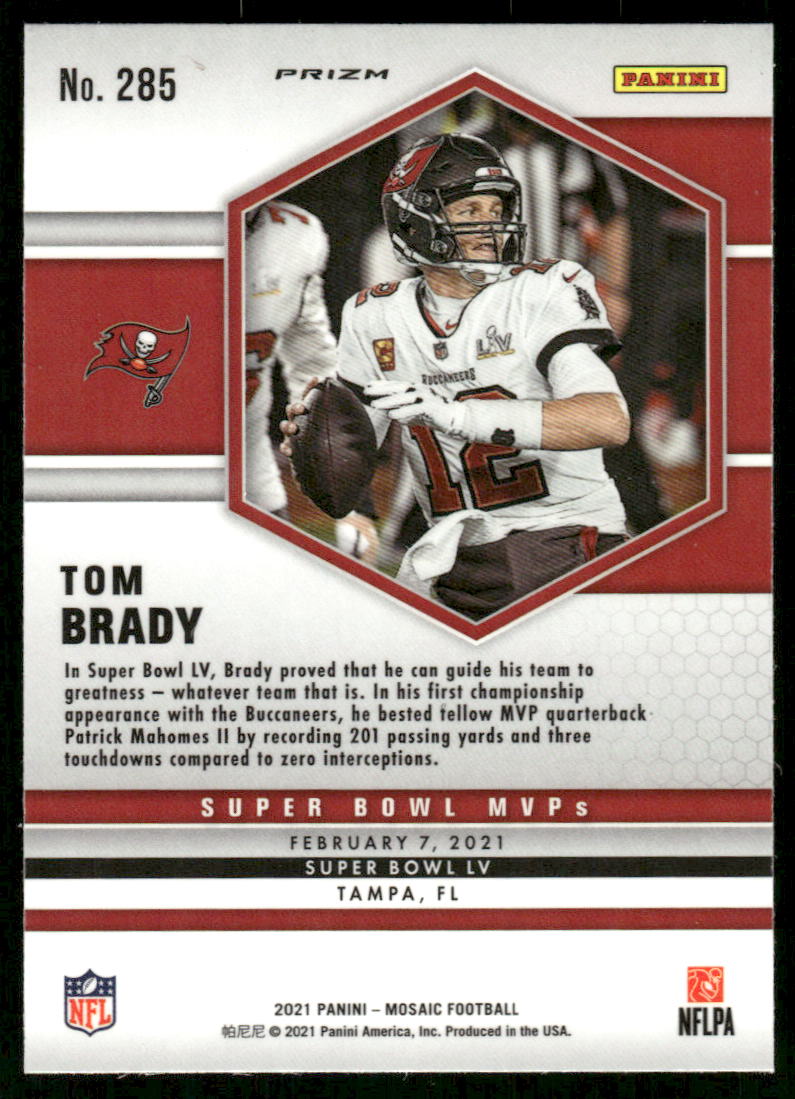 5A25 TOM BRADY 2021 MOSAIC SUPER BOWL MVPS ORANGE REFRACTOR #285 BUCCANEERS