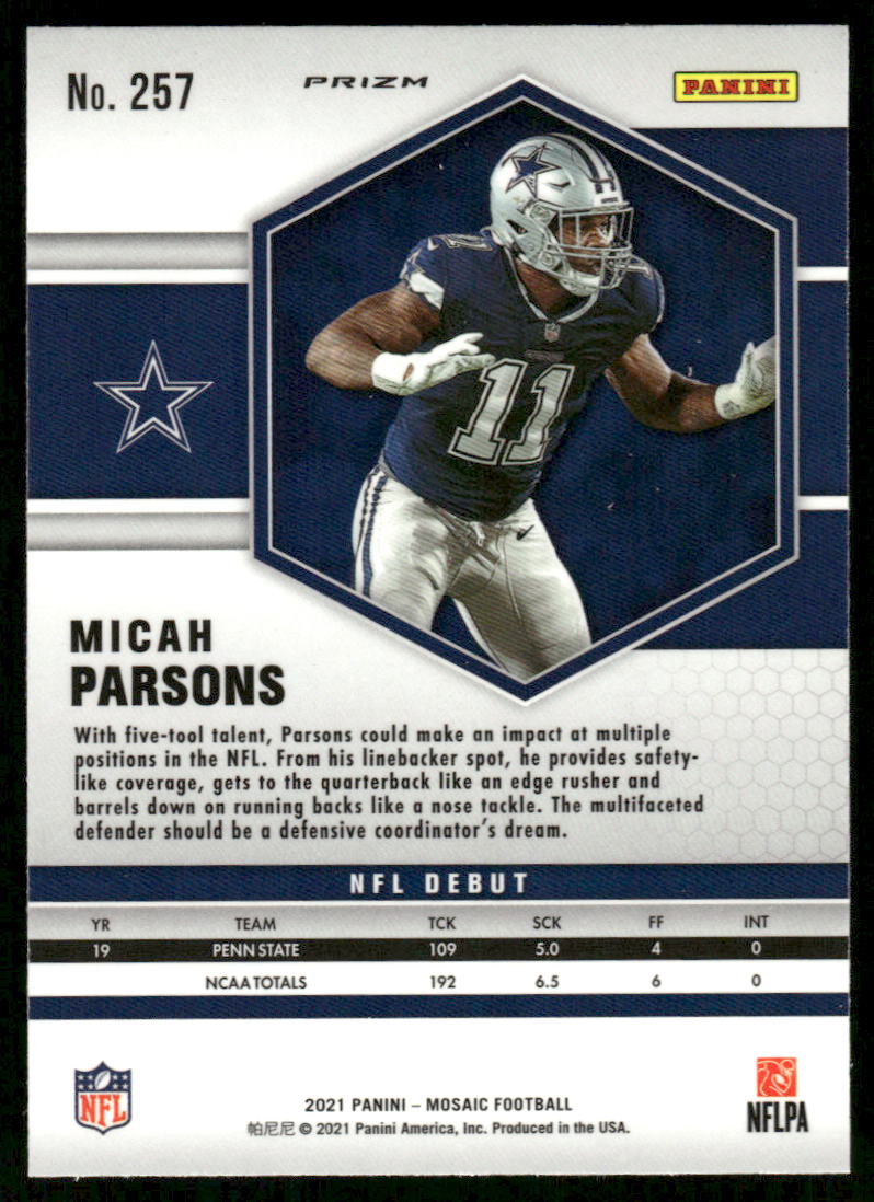 5A26 MICAH PARSONS 2021 MOSAIC PINK PRIZM NFL DEBUT #257 COWBOYS