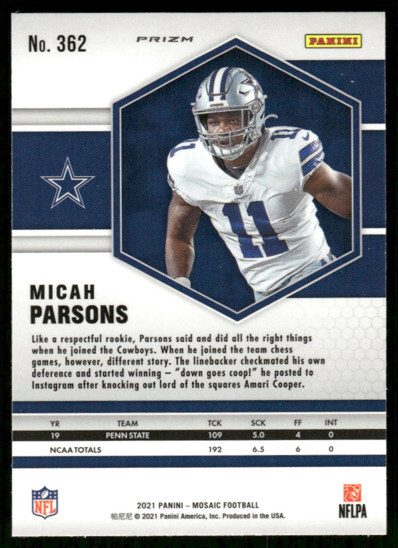 5A27 MICAH PARSONS 2021 MOSAIC PINK PRIZM #362 COWBOYS