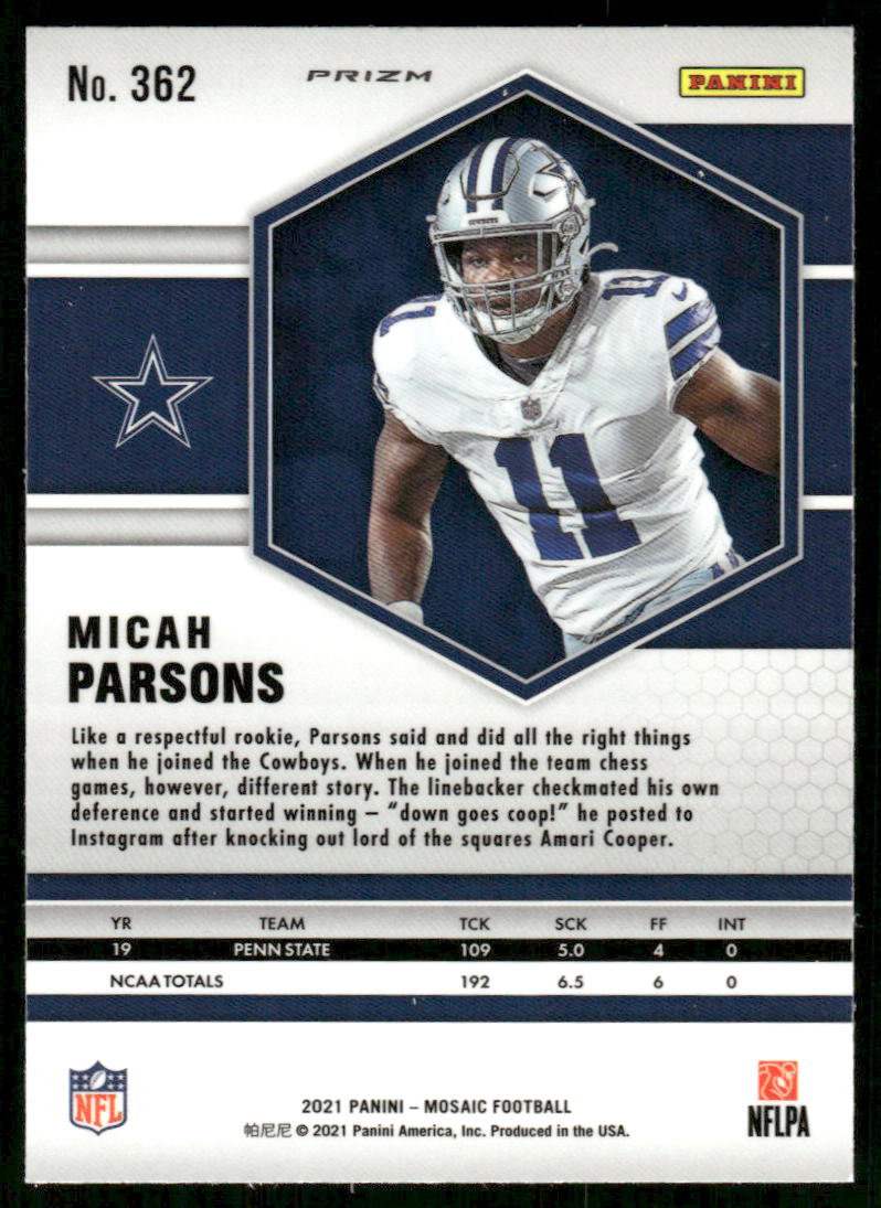 5A28 MICAH PARSONS 2021 MOSAIC ORANGE PRIZM #362 COWBOYS