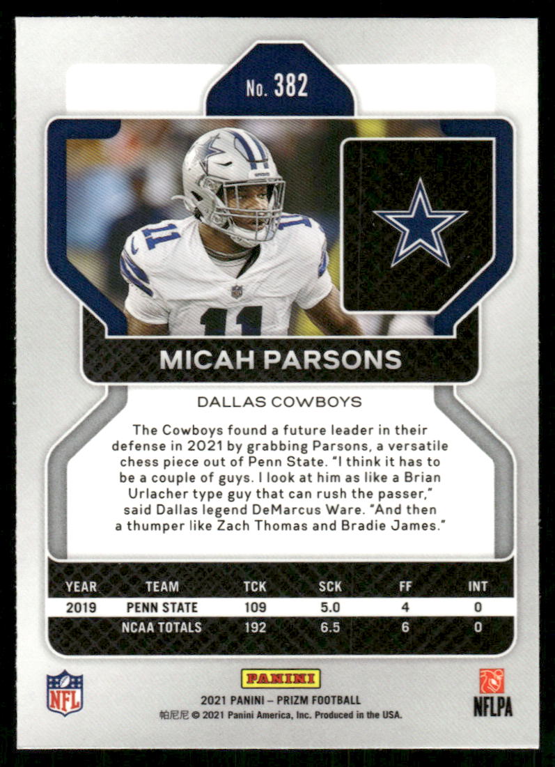 5A32 MICAH PARSONS RC 2021 PRIZM #382 COWBOYS