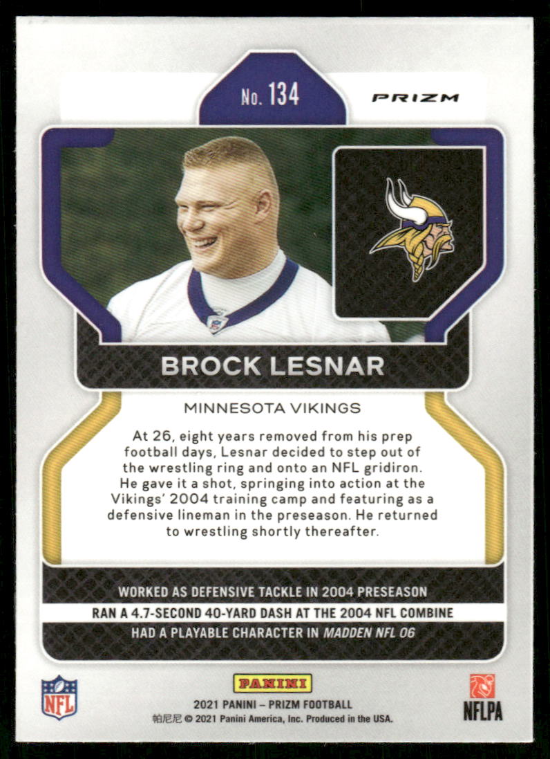 5A34 BROCK LESNAR 2021 PRIZM SILVER REFRACTOR #134 VIKINGS