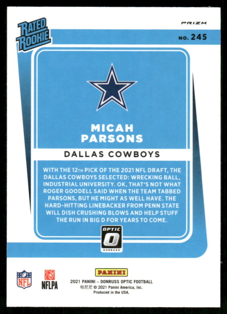 5A35 MICAH PARSONS 20212 OPTIC RATED ROOKIE BLUE SCOPE REFRACTOR #245 COWBOYS