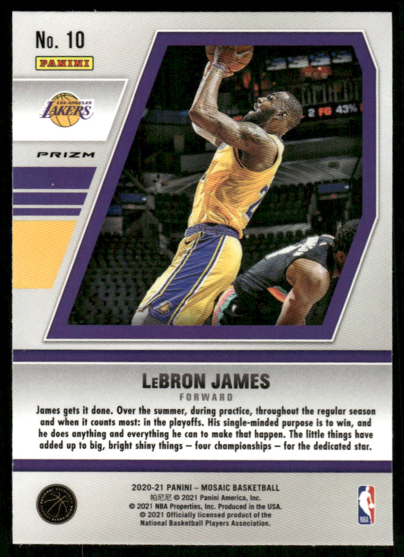 5A41 LEBRON JAMES 2020-21 MOSAIC WILL TO WIN PRIZM REFRACTOR #10 LAKERS