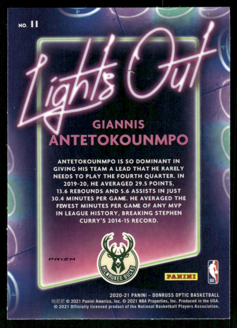 5A44 GIANNIS ANTETOKOUNMPO 2020-21 OPTIC LIGHTS OUT HOLO #11 BUCKS