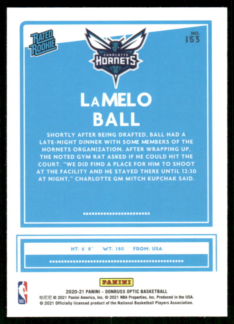 5A46 LAMELO BALL RC 2020-21 OPTIC RATED ROOKIE #155 HORNETS