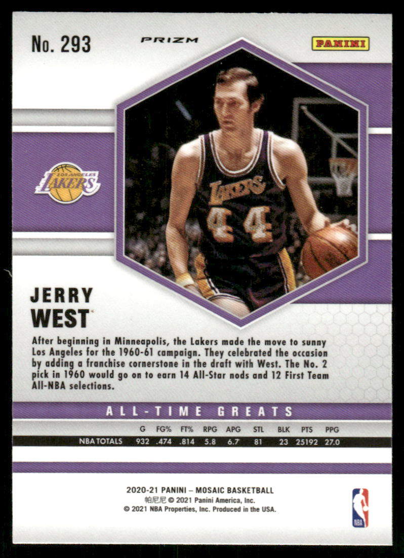 A384 JERRY WEST 2020-21 MOSAIC GREEN PRIZM ALL-TIME GREATS #293 LAKERS