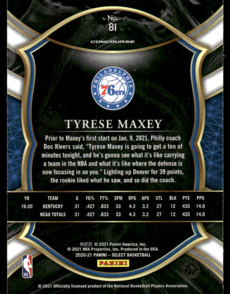 A388 TYRESE MAXEY RC 2020-21 SELECT CONCOURSE #81 76ERS